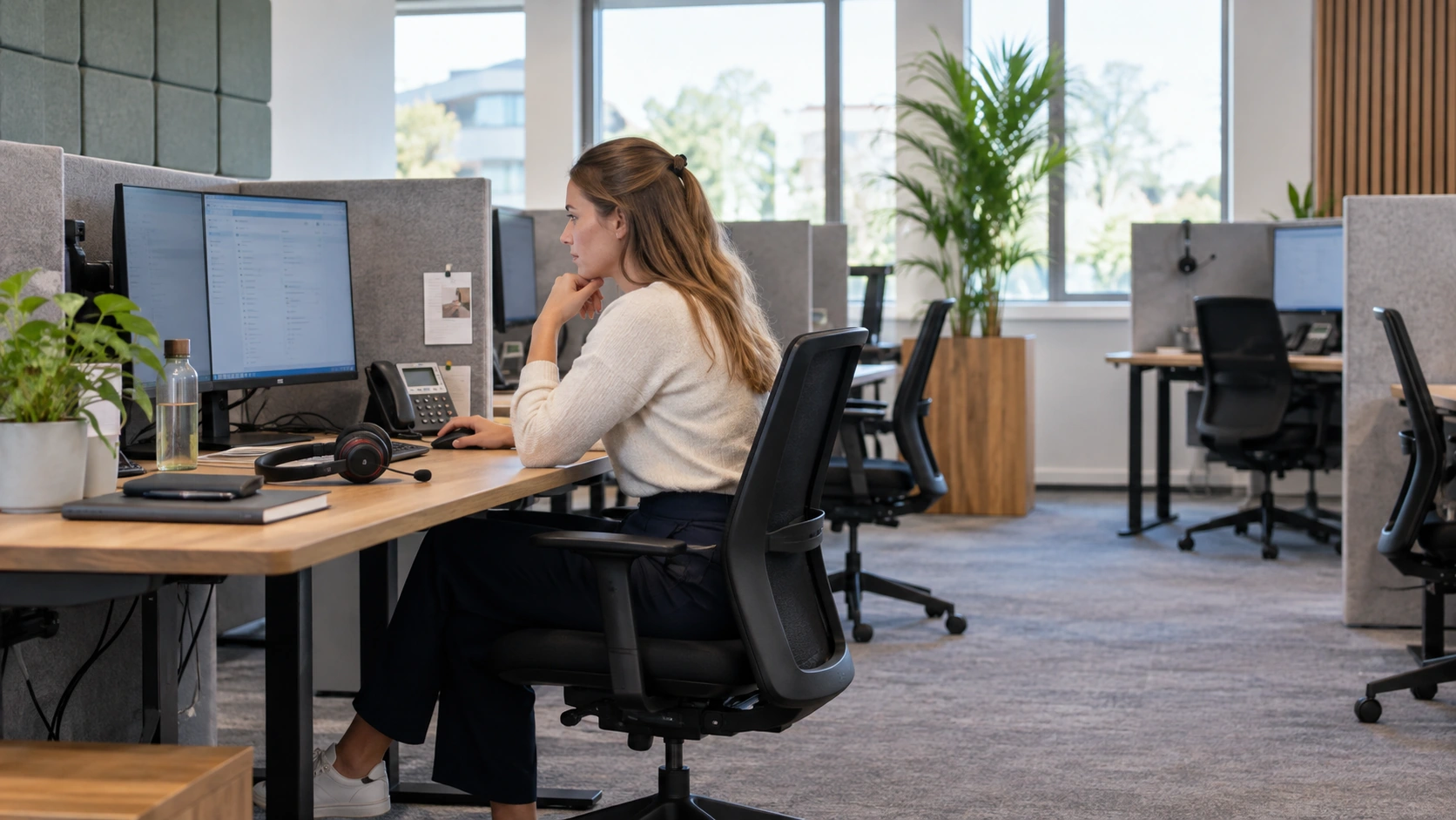 Medewerker controleert klantgegevens voordat zij een telefoongesprek begint.